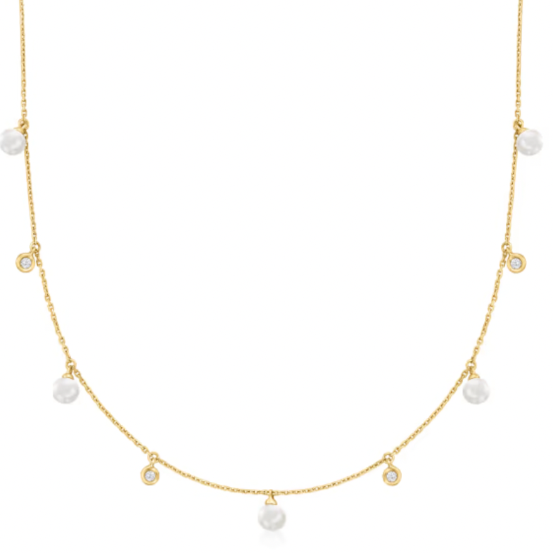 Delphina 14K Diamond and Pearl 9 Station Necklace