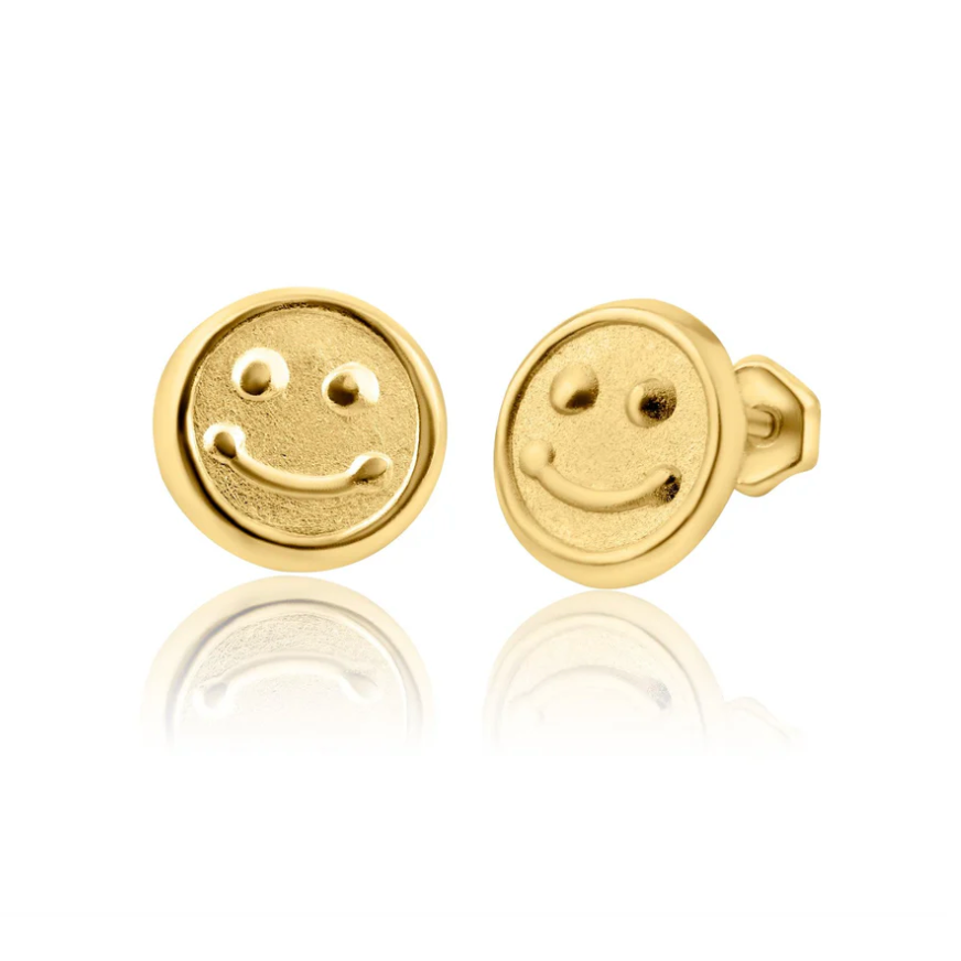 14K Happy Face Ball Back Earrings