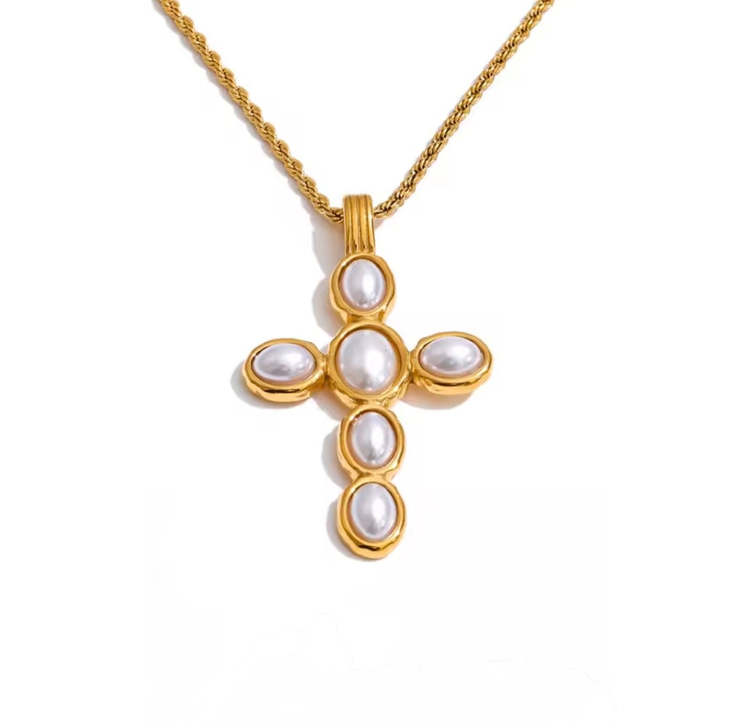 Dalio Pearl Cross Necklace