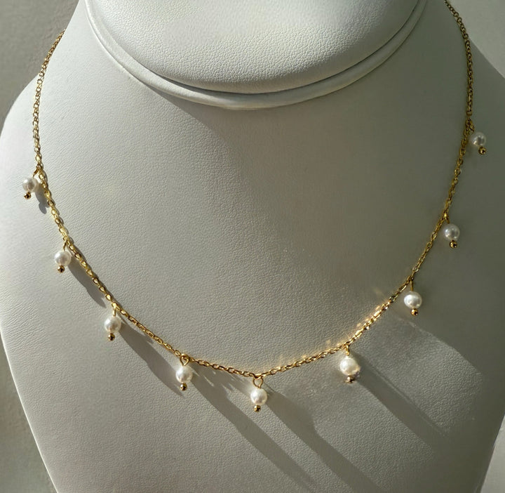 Elina Small Pearl Drop Station Necklace