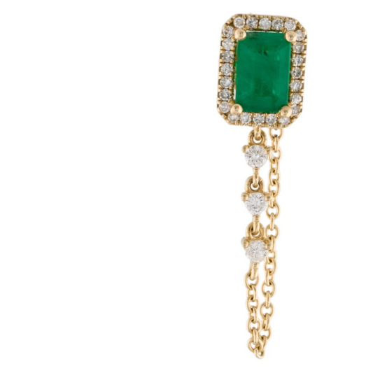 Serena Emerald Diamond w/ Drop Chain Earring