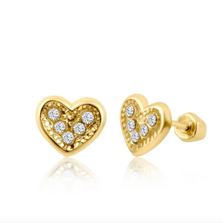 14K Heart Shaped Ball Back Earrings