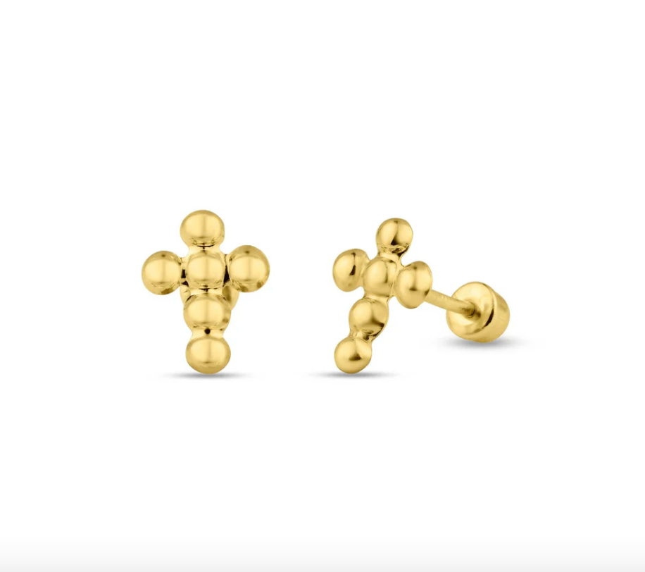 14K Cross Ball Back Earrings