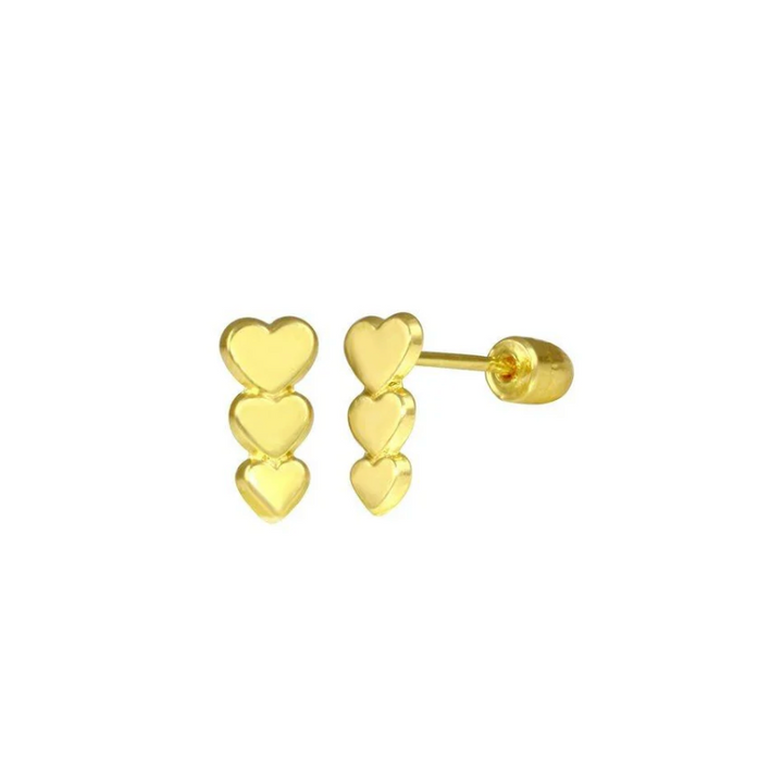 14K Heart Shaped Ball Back Earrings