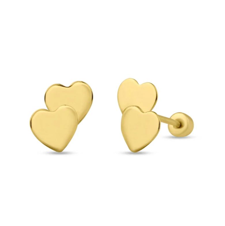 14K Heart Shaped Ball Back Earrings