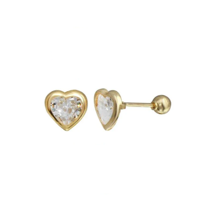 14K Heart Shaped Ball Back Earrings