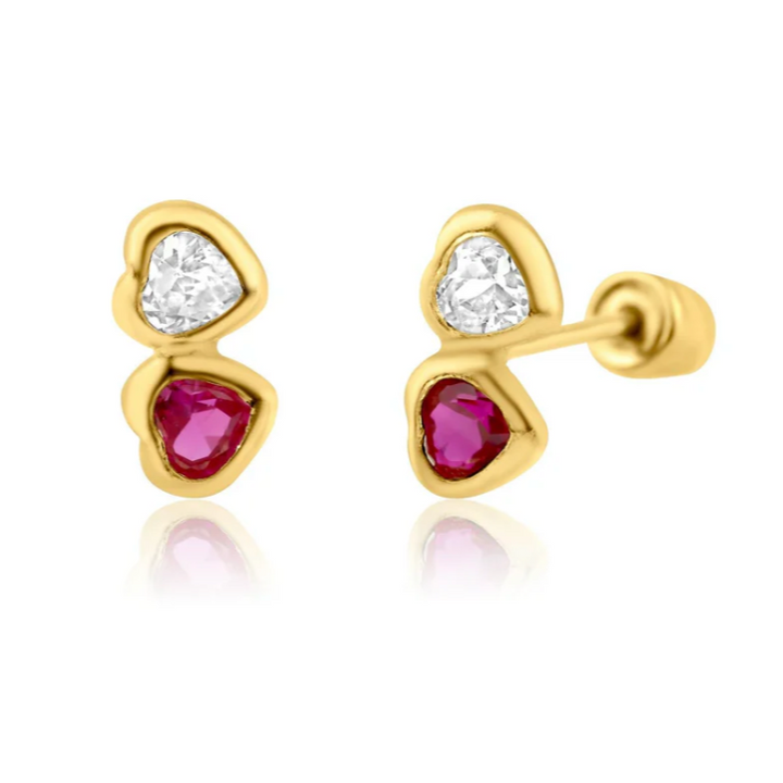 14K Heart Shaped Ball Back Earrings
