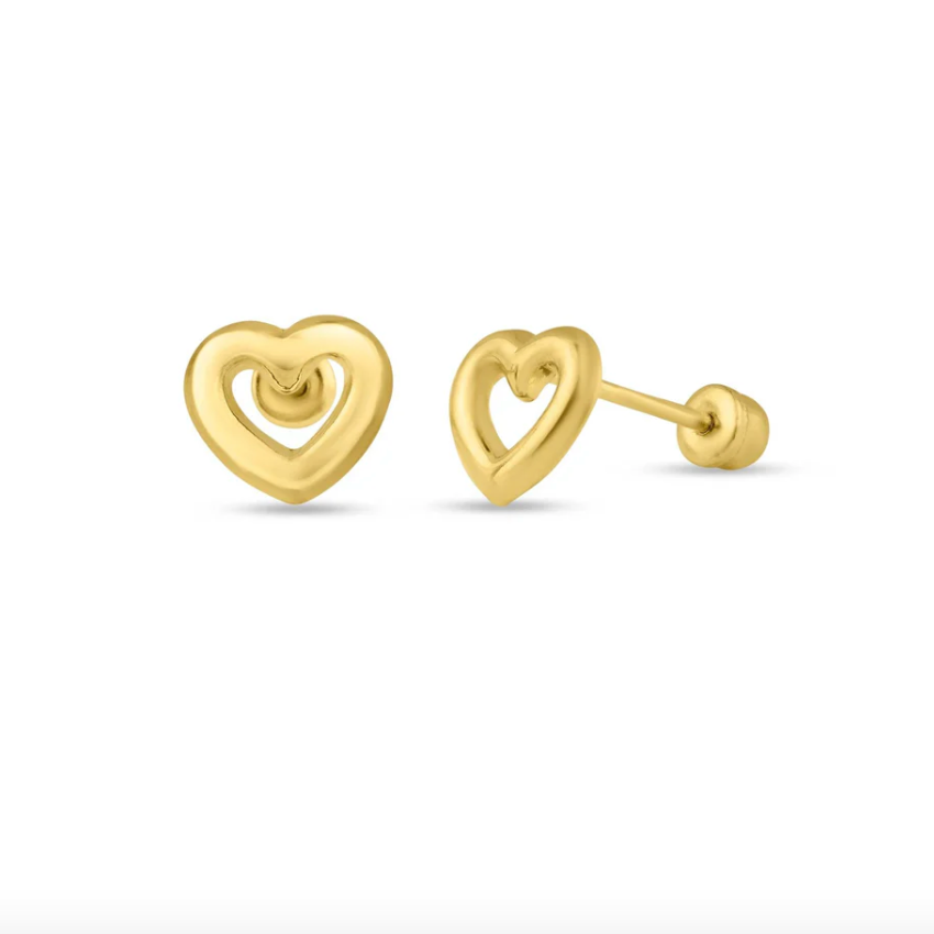 14K Heart Shaped Ball Back Earrings
