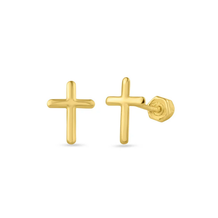 14K Cross Ball Back Earrings