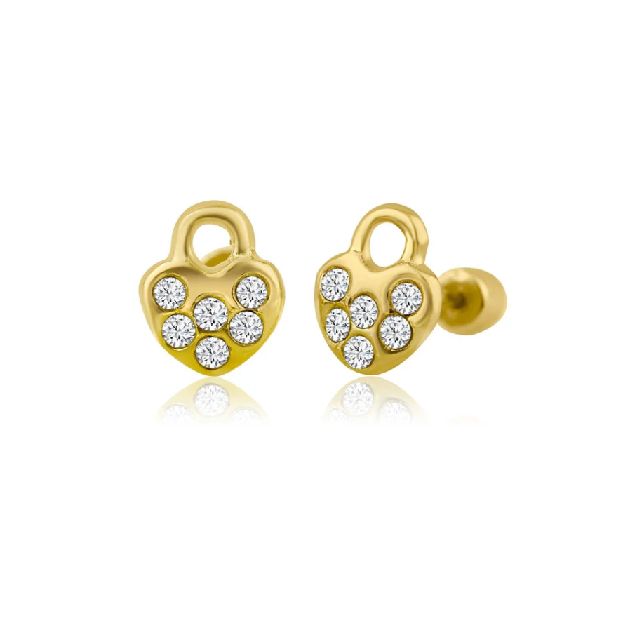 14K Heart Shaped Ball Back Earrings