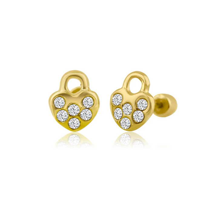 14K Heart Shaped Ball Back Earrings