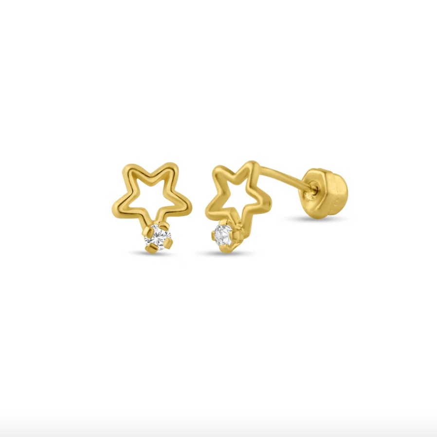 14K Star Ball Back Earrings