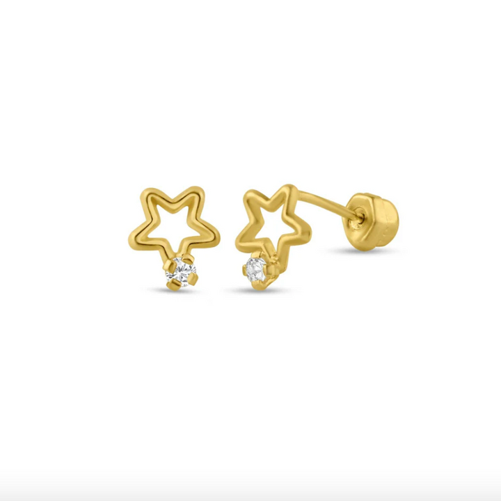 14K Star Ball Back Earrings