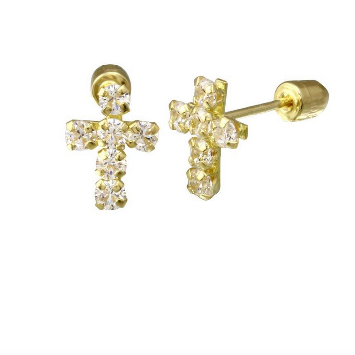 14K Cross Ball Back Earrings