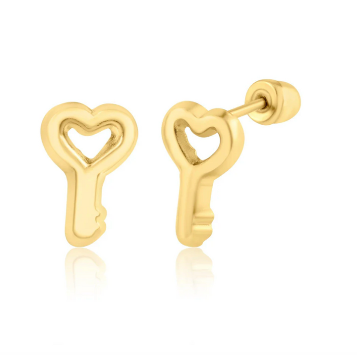 14K Heart Shaped Ball Back Earrings