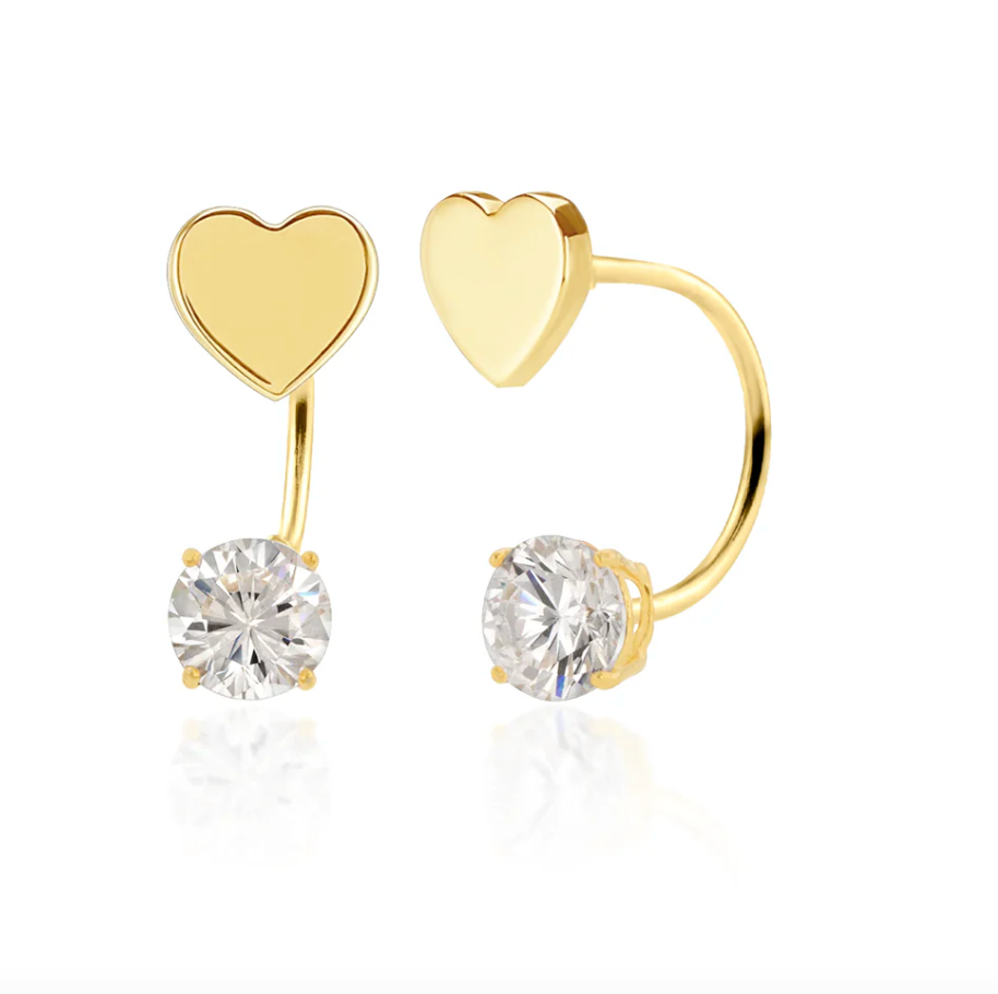 14K Heart Shaped Ball Back Earrings