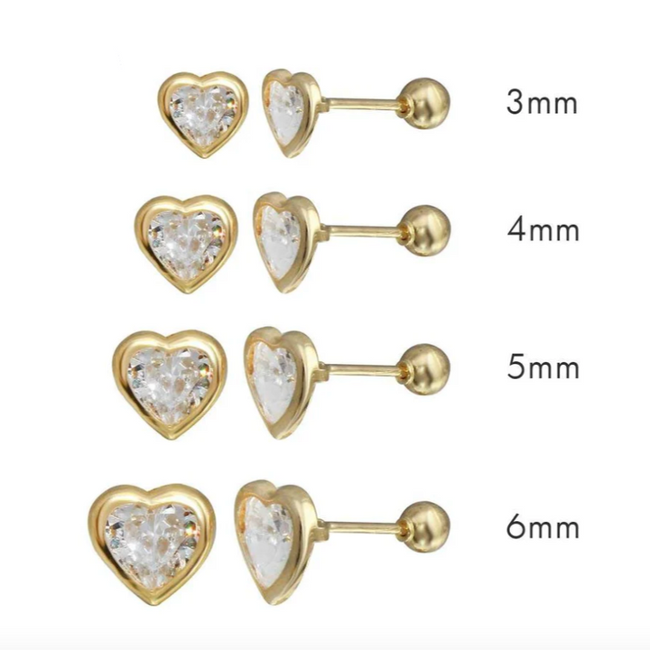 14K Heart Shaped Ball Back Earrings